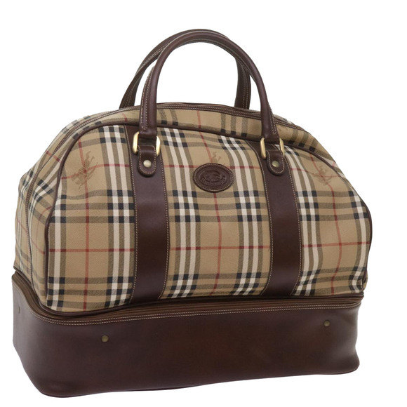 Burberrys Nova Check Hand Bag PVC Leather Beige Auth 69121 - Picture 1 of 16